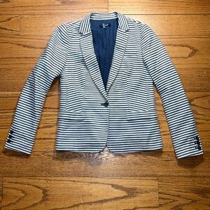 Madewell Blue and White Stripped Beachy Cotton and Linen Careerwear Blazer QQ
